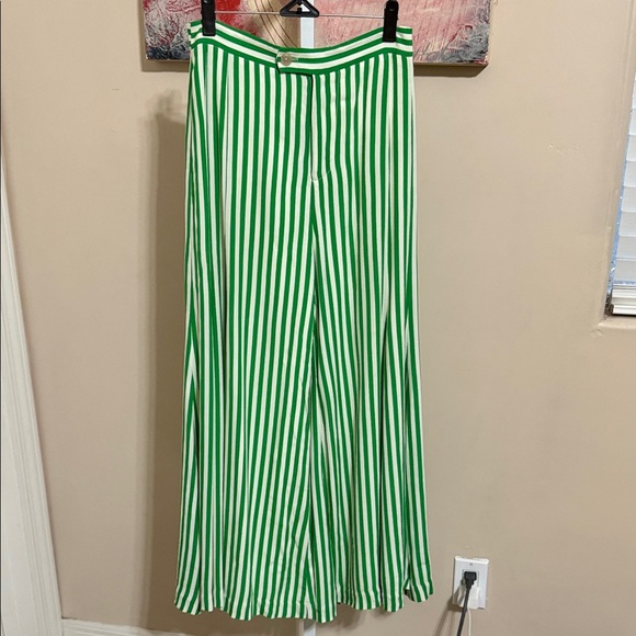 Anthropologie Pants - Anthropologie Green and White Striped Wide-Leg Pants